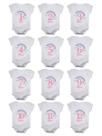 Kit Body Bebê Mesversario Manga Curta Arco Iris 12 Bodies de 1 a 12 Meses