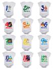 Kit body bebê mesversario manga curta estampa astronauta 12 bodies 1 a 12 meses