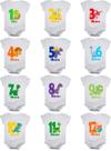 Kit body bebê mesversario manga curta estampa dinossauros 12 bodies 1 a 12 meses Kit body bebê mesversario manga curta estampa dinossauros 12 bodies 1 a 12 meses