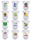 Kit body bebê mesversario manga curta estampa futebol 12 bodies 1 a 12 meses