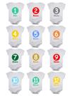 Kit body bebê mesversario manga curta números coloridos 12 bodies 1 a 12 meses Kit body bebê mesversario manga curta números coloridos 12 bodies 1 a 12 meses