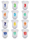 Kit body bebê mesversario manga curta números vela 12 bodies 1 a 12 meses Kit body bebê mesversario manga curta números vela 12 bodies 1 a 12 meses