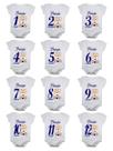 Kit body bebê mesversario manga curta ursinho príncipe 12 bodies 1 a 12 meses
