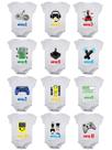 Kit Body Bebê Mesversario Manga Curta Vídeo Game 12 Bodies 1 a 12 Meses