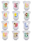 Kit Body de Bebê Manga Curta Mesversario Fazendinha 12 Bodies 1 a 12 Meses Kit Body de Bebê Manga Curta Mesversario Fazendinha 12 Bodies 1 a 12 Meses