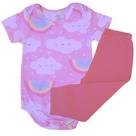 Kit Body Infantil Manga Curta Nuvem Rosa RN a G - Algodão Premium