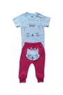 Kit Body Manga Curta Gola Botão e Culote Bebê Menina Gatinha