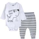 Kit Body Manga Longa Botão e Culote Bebê Menino Cachorrinho