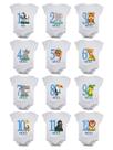 Kit body mesversario manga curta safari 12 bodies de bebê 1 a 12 meses