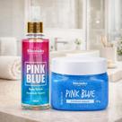 Kit Body Splash 200ml e Body Scrub 300g Pink Blue Perfumado Presente Pele Macia Rhenuks