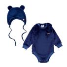 Kit Body + Touca Fleece Peluciado Inverno Bebê Quentinho - Azul 28 - 3 Kit Body + Touca Fleece Peluciado Inverno Bebê Quentinho - Azul 28 - 3