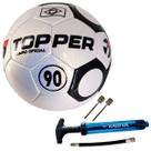KIT Bola De Futebol Campo Topper 90 Oficial Costurada à Mão Bomba De Ar Kagiva Dupla Ação