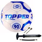 Kit Bola De Futsal Topper 90 Oficial Costurada à Mão+Bomba De Ar Kagiva Dupla Ação Cor:Azul+BrancoTamanho:ÚnicoGênero: