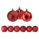 Kit Bola De Natal Mista Gliter, Fosca, Brilho Vermelha 6 Unidades 8cm - Magizi