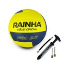 Kit Bola De Vôlei Rainha 2.0 Pró Costurada + Bomba De Ar Kagiva Dupla Ação Cor:Amarelo+AzulGênero:ÚnissexTamanho:Único