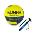 Kit Bola De Vôlei Rainha 2.0 Pró Costurada + Bomba De Ar Kagiva Dupla Ação Cor:Amarelo+AzulGênero:ÚnissexTamanho:Único