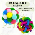 Kit Bola Sino com Guizo e Bolinha Pelúcia com Chocalho para Gatos Calopsitas