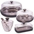 Kit boleira baixa, queijeira, açucareiro e manteigueira de plástico Cristal Twist preto Plasutil
