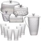 Kit boleira baixa, queijeira, açucareiro, manteigueira, jarra e 6 copos de plástico Cristal incolor Plasutil Kit boleira baixa, queijeira, açucareiro, manteigueira, jarra e 6 copos de plástico Cristal incolor Plasutil