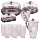 Kit boleira baixa, queijeira, açucareiro, manteigueira, jarra e 6 copos de plástico Cristal Twist preto Plasutil