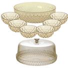 Kit boleira baixa, saladeira e 6 tigelas de plástico Cristal âmbar Plasutil
