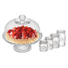 Kit Boleira de Vidro c/ pé JS e 4 Potes Herméticos P M G GG