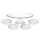 Kit Boleira Em Cristal 31cm Com 4 Pratos De Mesa 20cm Para Servir Bolo