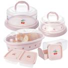 Kit Boleira, Queijeira, Porta Pães, Porta Torradas e Porta Frios 5 peças rosa Plasutil
