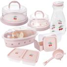 Kit Boleira, Queijeira, Porta Pães, Porta Torradas, Porta Frios, Garrafa 1,8L e Peneira Funil rosa 7 peças