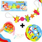 Kit Bolinha Chocalho de Silicone+ Móbile Baby Bichinhos Coloridos Para Berço E Carrinho