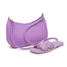 Kit Bolsa Baguete Tiracolo Feminina + Chinelo Slide Flat Conjunto Fashion Casual -