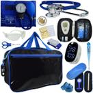 Kit Bolsa Cores Aparelho de Pressao Esfigmomanometro Estetoscópio Medidor de Glicose Completo Premium