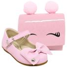 Kit Bolsa Criança Pink De Pompom Moderna Estilosa Delicada E Sapatilha Infantil Menina De Laço
