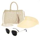 Kit Bolsa de Palha Feminina + Viseira Solar e Óculos de Sol Para Praia Moda Verão Kit Bolsa de Palha Feminina + Viseira Solar e Óculos de Sol Para Praia Moda Verão