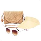 Kit Bolsa de Palha Feminina + Viseira Solar + Óculos de Sol Uv Moda Praia Kit Bolsa de Palha Feminina + Viseira Solar + Óculos de Sol Uv Moda Praia