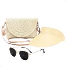 Kit Bolsa de Palha Feminina + Viseira Solar + Óculos de Sol Uv Moda Praia Kit Bolsa de Palha Feminina + Viseira Solar + Óculos de Sol Uv Moda Praia