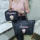 Kit Bolsa e Estojo Box Personalizado Professora Preto/Preto Brilho Feminine Style - Coutre Bolsas