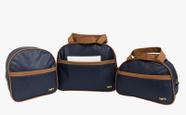 Kit Bolsa e Mochila Maternidade Madrid Azul Marinho Com 3 Peças e Trocador - Saída Maternidade - Boni