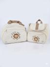 Kit Bolsa e Mochila Térmica Luxo Bordado Leão Safari Nude
