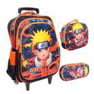 Kit Bolsa Escolar Masculina Naruto Uzumaki Carrinho 3 Pçs