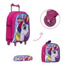 Kit Bolsa Escolar Menina Rodinhas Unicórnio Tam G Creche