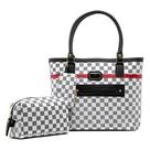 Kit Bolsa Estampada Marrom e Preto Porta Moedas E Nécessarie