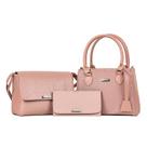 Kit Bolsa Executiva Feminina Transversal e Alça de Mão + Bolsa Baú Média + Carteira Rosa Lançamento
