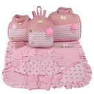 Kit bolsa maternidade 3 peças chevron rosa + saída maternidade