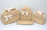 Kit Bolsa Maternidade 4 Peças Menino/Menina Luxo Bege Laço