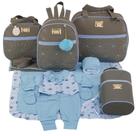 Kit bolsa maternidade 5 peças estrela cinza c/ azul + saida maternidade