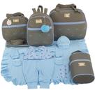 Kit bolsa maternidade 5 peças estrela cinza c/ azul + saida maternidade