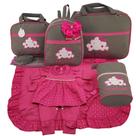 Kit bolsa maternidade 5 peças nuvem cinza c/ pink + saida maternidade