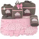 Kit bolsa maternidade 5 peças nuvem cinza c/ rosa + saida maternidade