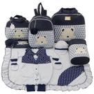 Kit bolsa maternidade 5 peças urso chevron marinho + saída maternidade